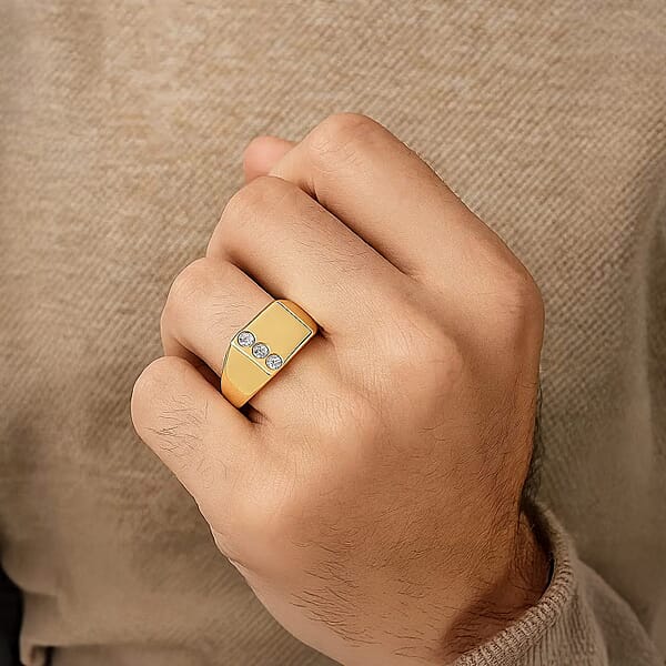 Luxuriant Lab Grown Diamond G-H SI 0.15 Ctw Trinity Men's Ring In 18K Vermeil Yellow Gold Over Sterling Silver (Del. In 12-15 Days)