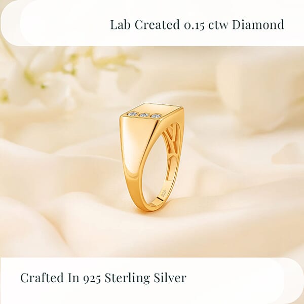 Luxuriant Lab Grown Diamond G-H SI 0.15 Ctw Trinity Men's Ring In 18K Vermeil Yellow Gold Over Sterling Silver (Del. In 12-15 Days)