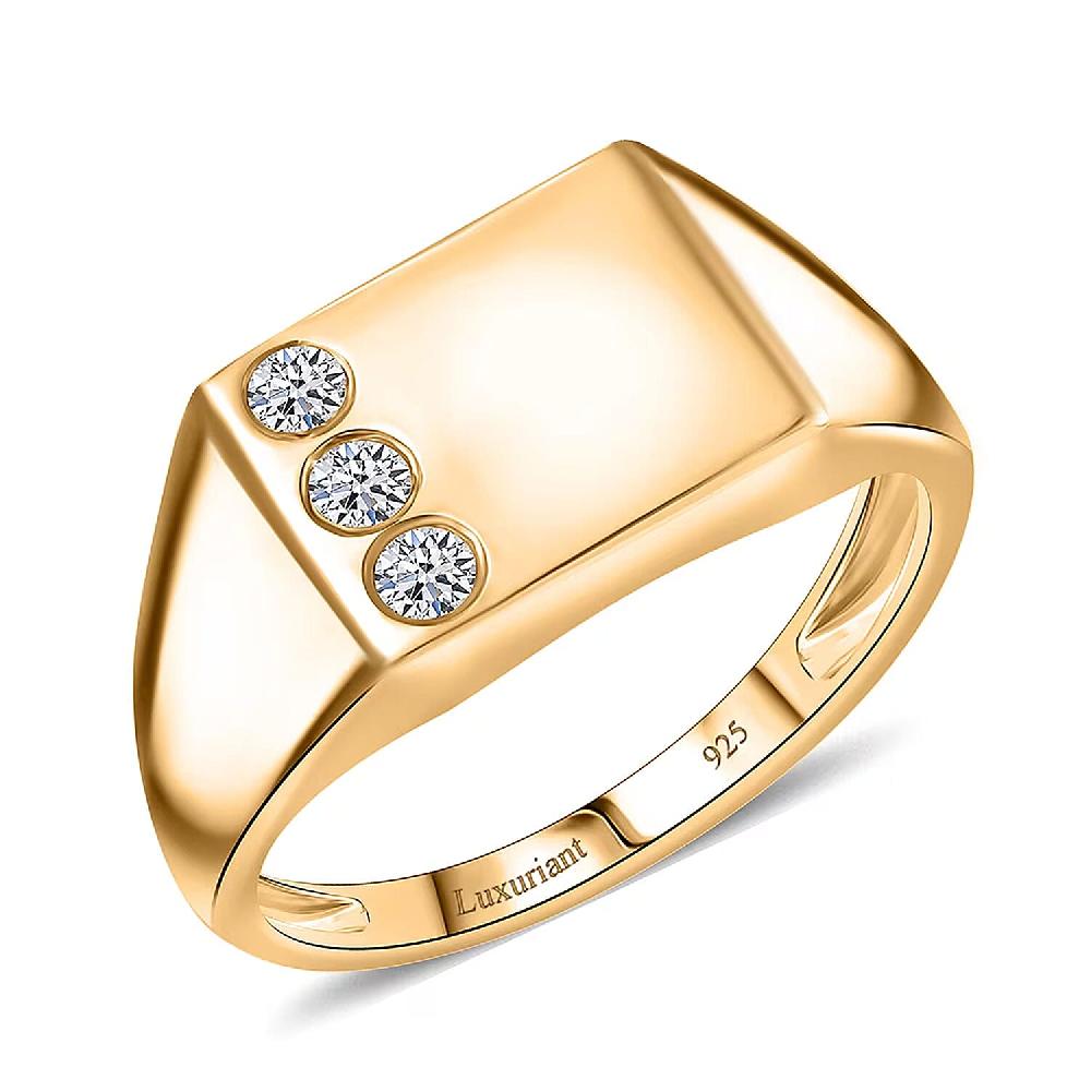 Luxuriant Lab Grown Diamond G-H SI 0.15 ctw Trinity Men's Ring in 18K Vermeil Yellow Gold Over Sterling Silver (Del. in 12-15 Days)