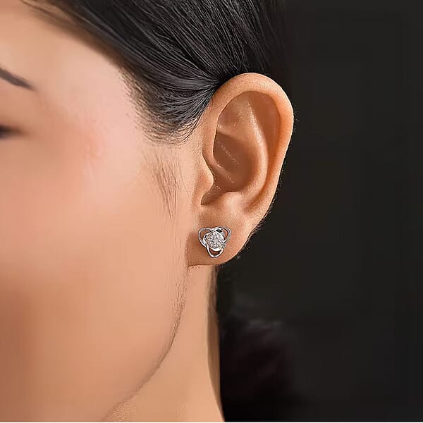 Luxuriant Lab Grown Diamond G-H SI 0.20 Ctw Floral Stud Earrings In Rhodium Over Sterling Silver