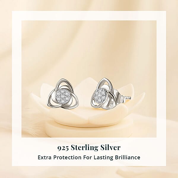 Luxuriant Lab Grown Diamond G-H SI 0.20 Ctw Floral Stud Earrings In Rhodium Over Sterling Silver