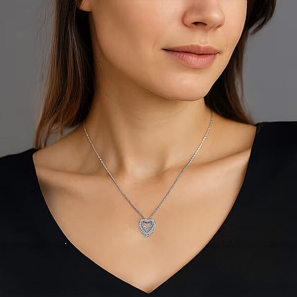 Luxuriant Lab Grown Diamond G-H SI 0.20 Ctw Heart Dancing Pendant Necklace In Rhodium Over Sterling Silver 20 Inches