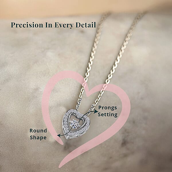 Luxuriant Lab Grown Diamond G-H SI 0.20 Ctw Heart Dancing Pendant Necklace In Rhodium Over Sterling Silver 20 Inches
