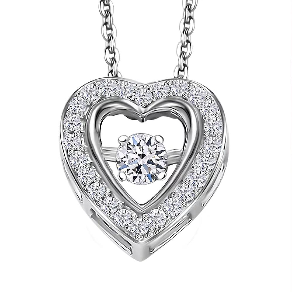 Luxuriant Lab Grown Diamond G-H SI 0.20 ctw Heart Dancing Pendant Necklace in Rhodium Over Sterling Silver 20 Inches