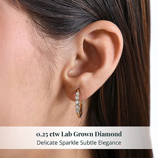 Luxuriant Lab Grown Diamond G-H SI 0.25 Ctw Earrings In 18K Yellow Gold Plated Sterling Silver