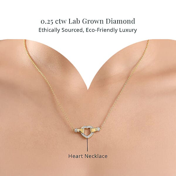 Luxuriant Lab Grown Diamond G-H SI 0.25 Ctw Heart Necklace 18 Inches In 18K Vermeil Yellow Gold Over Sterling Silver