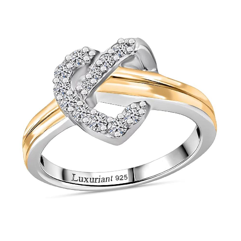 Luxuriant Lab Grown Diamond G-H SI 0.35 ctw Infinity Heart Ring in 18K Vermeil YG and Rhodium Over Sterling Silver