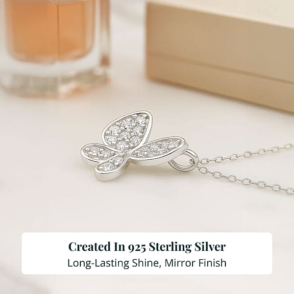 Luxuriant Lab Grown Diamond G-H SI 0.40 Ctw Butterfly Pendant Necklace In Rhodium Over Sterling Silver 20 Inches