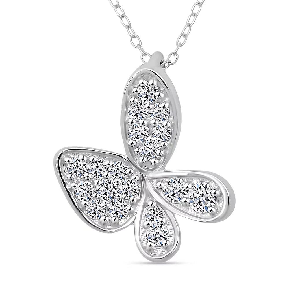 Luxuriant Lab Grown Diamond G-H SI 0.40 ctw Butterfly Pendant Necklace in Rhodium Over Sterling Silver 20 Inches