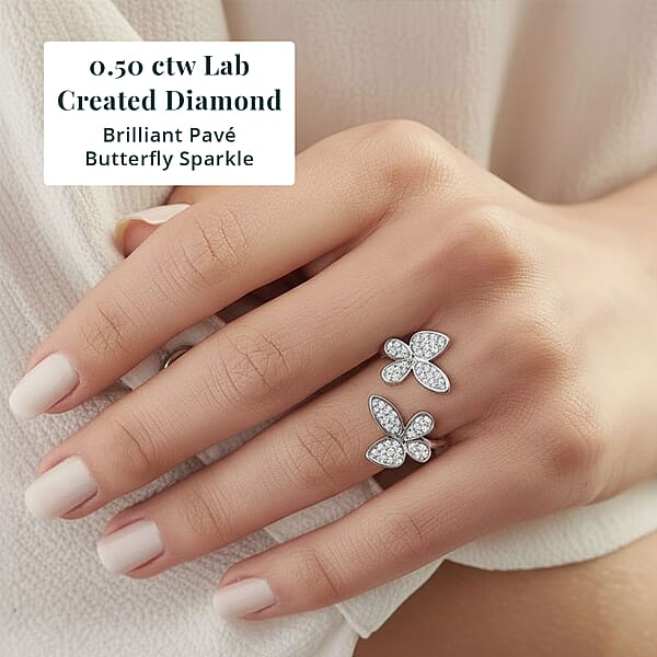 Luxuriant Lab Grown Diamond G-H SI 0.50 Ctw Butterfly Ring In Rhodium Over Sterling Silver