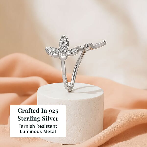 Luxuriant Lab Grown Diamond G-H SI 0.50 Ctw Butterfly Ring In Rhodium Over Sterling Silver