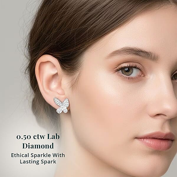 Luxuriant Lab Grown Diamond G-H SI 0.50 Ctw Butterfly Earrings In Rhodium Over Sterling Silver