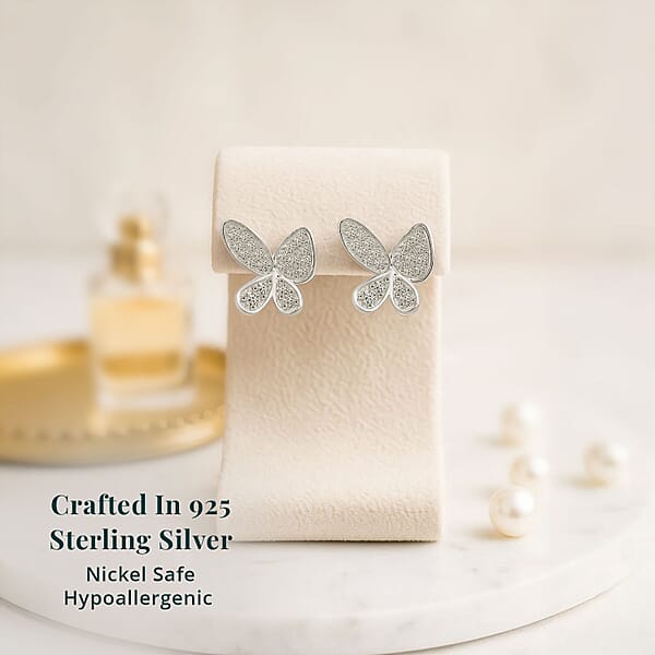 Luxuriant Lab Grown Diamond G-H SI 0.50 Ctw Butterfly Earrings In Rhodium Over Sterling Silver