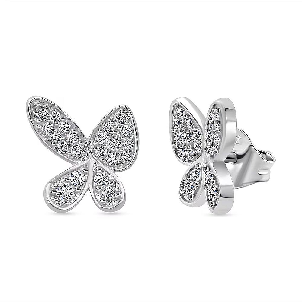 Luxuriant Lab Grown Diamond G-H SI 0.50 Ctw Butterfly Earrings In Rhodium Over Sterling Silver