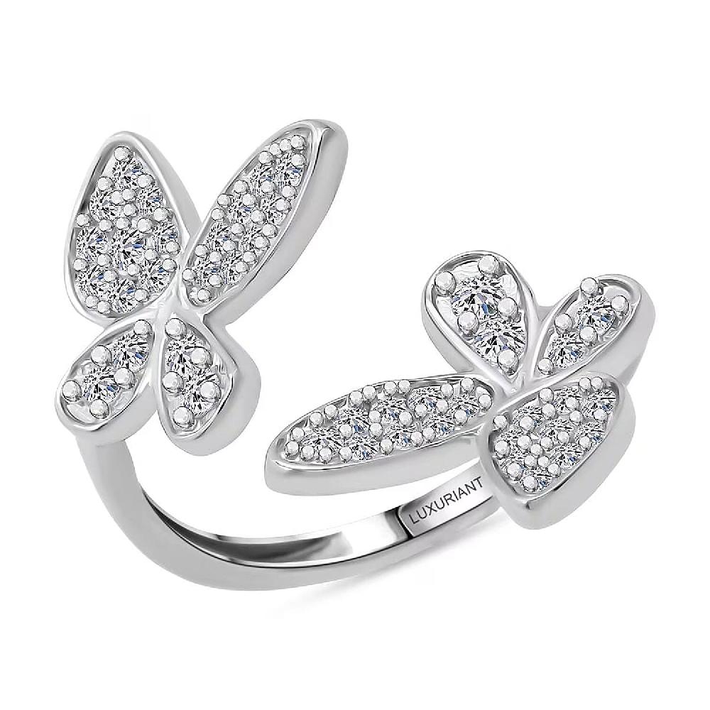 Luxuriant Lab Grown Diamond G-H SI 0.50 ctw Butterfly Ring in Rhodium Over Sterling Silver