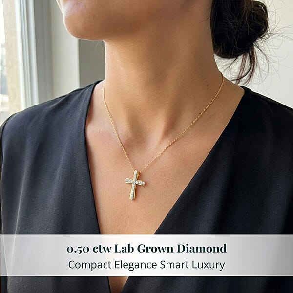 Luxuriant Lab Grown Diamond G-H SI 0.50 Ctw Cross Pendant Without Chain In Vermeil Yellow Gold Over Sterling Silver (Del. In 12-15 Days)