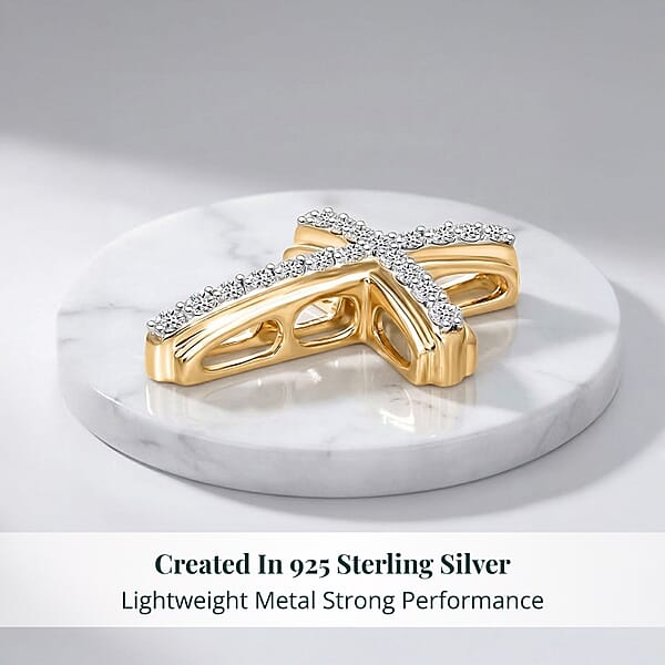 Luxuriant Lab Grown Diamond G-H SI 0.50 Ctw Cross Pendant Without Chain In Vermeil Yellow Gold Over Sterling Silver (Del. In 12-15 Days)