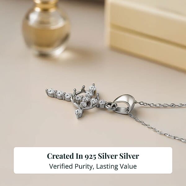 Luxuriant Lab Grown Diamond G-H SI 0.50 Ctw Divine Cross Crown Pendant Necklace In Rhodium Over Sterling Silver 20 Inches