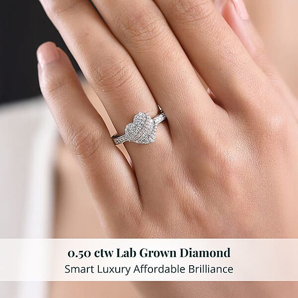 Luxuriant Lab Grown Diamond G-H SI 0.50 Ctw Love Ribbon Matrix Ring In 18K Vermeil RG And Rhodium Over Sterling Silver