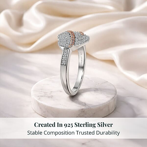 Luxuriant Lab Grown Diamond G-H SI 0.50 Ctw Love Ribbon Matrix Ring In 18K Vermeil RG And Rhodium Over Sterling Silver