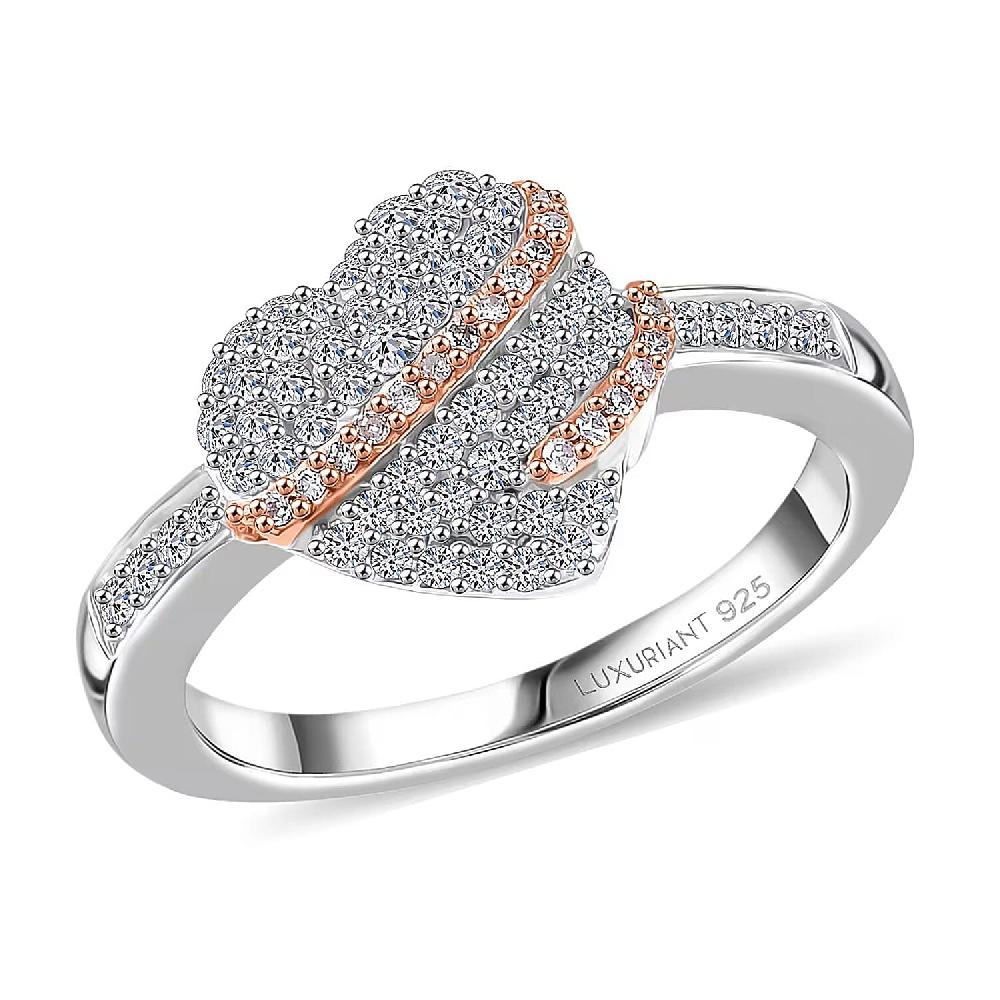 Luxuriant Lab Grown Diamond G-H SI 0.50 ctw Love Ribbon Matrix Ring in 18K Vermeil RG and Rhodium Over Sterling Silver