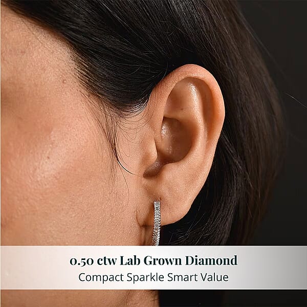 Luxuriant Lab Grown Diamond G-H SI 0.50 Ctw Matrix Curve Hoop Earrings In Rhodium Over Sterling Silver