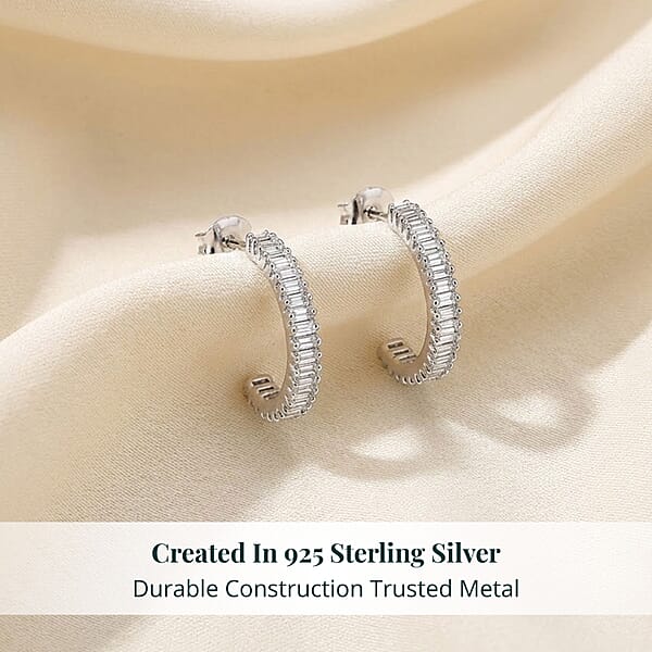 Luxuriant Lab Grown Diamond G-H SI 0.50 Ctw Matrix Curve Hoop Earrings In Rhodium Over Sterling Silver