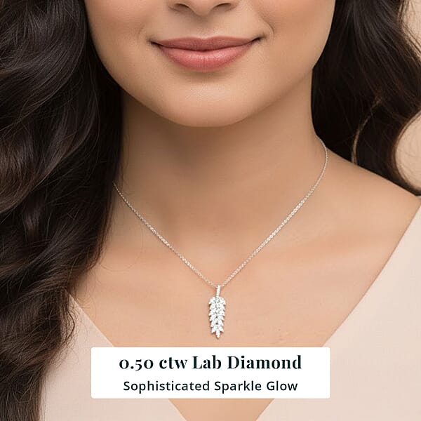 Luxuriant Lab Grown Diamond G-H SI 0.50 Ctw Whispering Leaves Pendant Necklace In Rhodium Over Sterling Silver 20 Inches