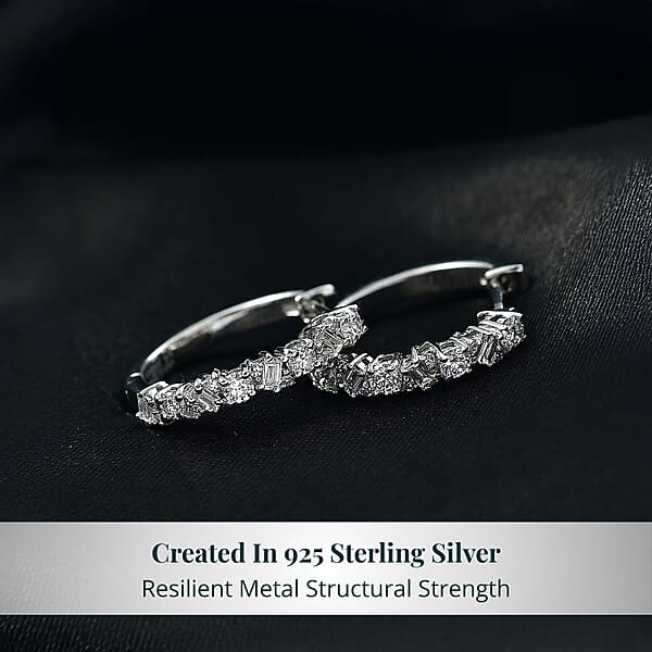 Luxuriant Lab Grown Diamond G-H SI 0.75 Ctw Romanesque Line Earrings In Rhodium Over Sterling Silver