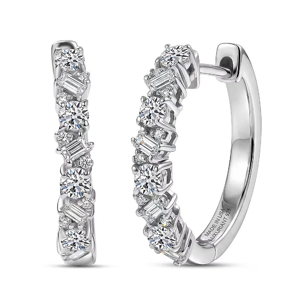 Luxuriant Lab Grown Diamond G-H SI 0.75 ctw Romanesque Line Earrings in Rhodium Over Sterling Silver