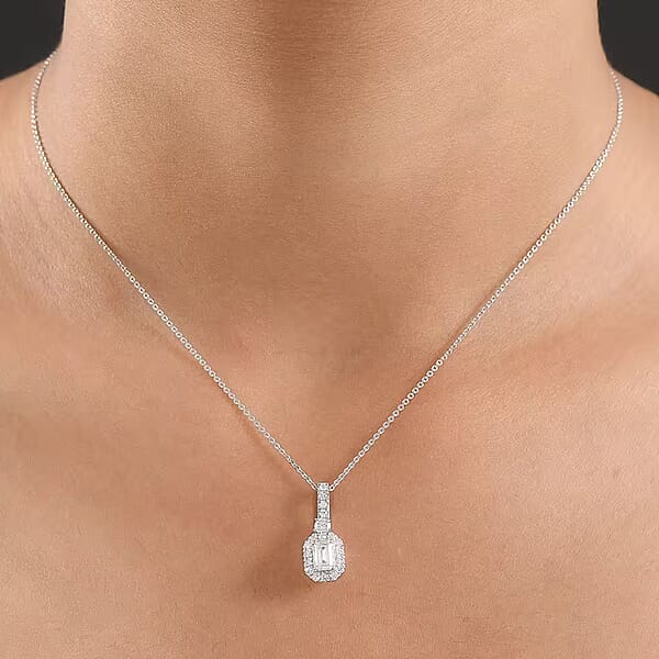 Luxuriant Lab Grown Diamond G-H SI 0.90 Ctw Classic Halo Pendant Necklace In Rhodium Over Sterling Silver 20 Inches