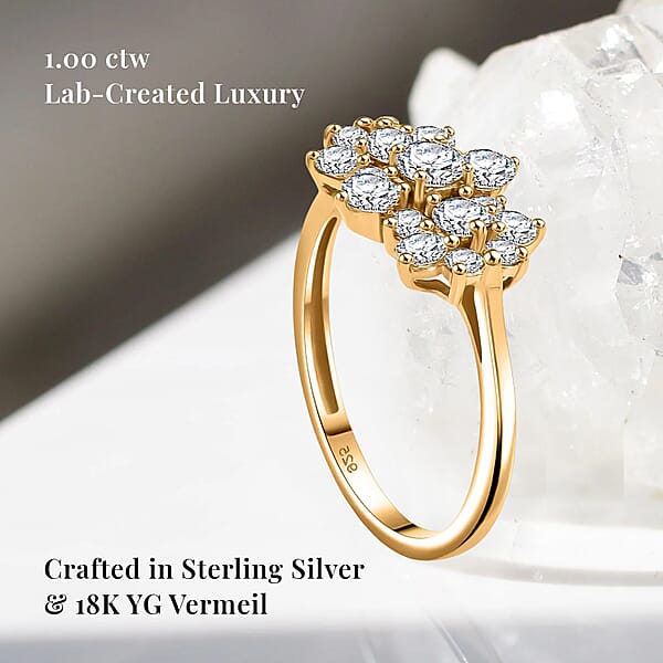 Luxuriant Lab Grown Diamond G-H SI 1.00 Ctw Boat Shaped Ring In 18K Vermeil Yellow Gold Over Sterling Silver (Del. In 8-10 Days)