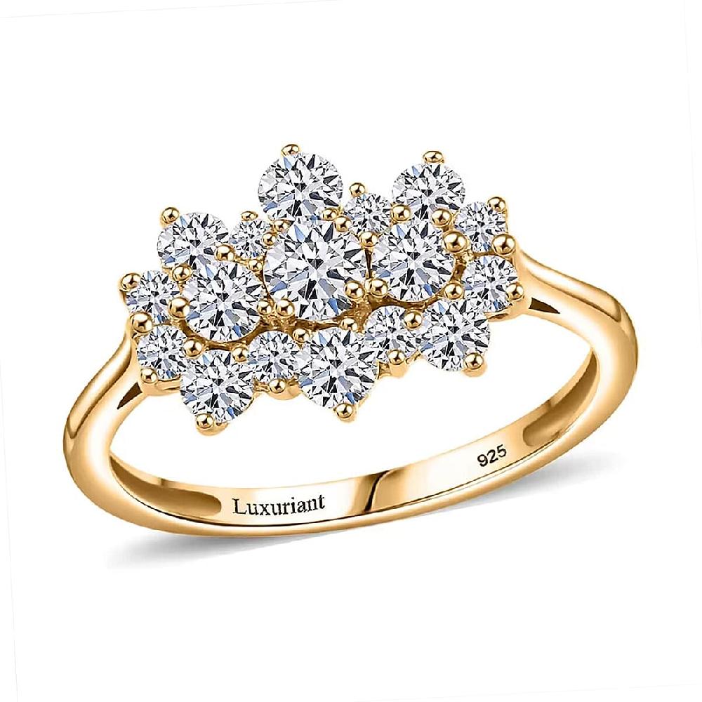 Luxuriant Lab Grown Diamond G-H SI 1.00 ctw Boat Shaped Ring in 18K Vermeil Yellow Gold Over Sterling Silver (Del. In 8-10 Days)