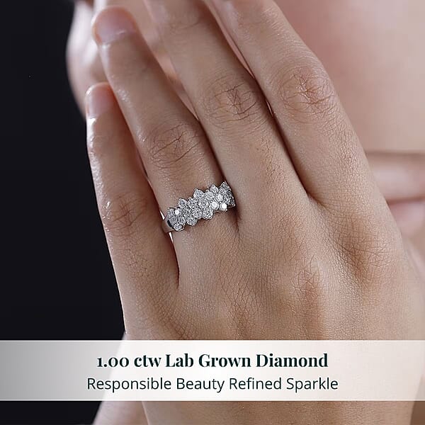 Luxuriant Lab Grown Diamond G-H SI 1.00 Ctw Cluster Ring In Rhodium Over Sterling Silver (Del. In 12-15 Days)