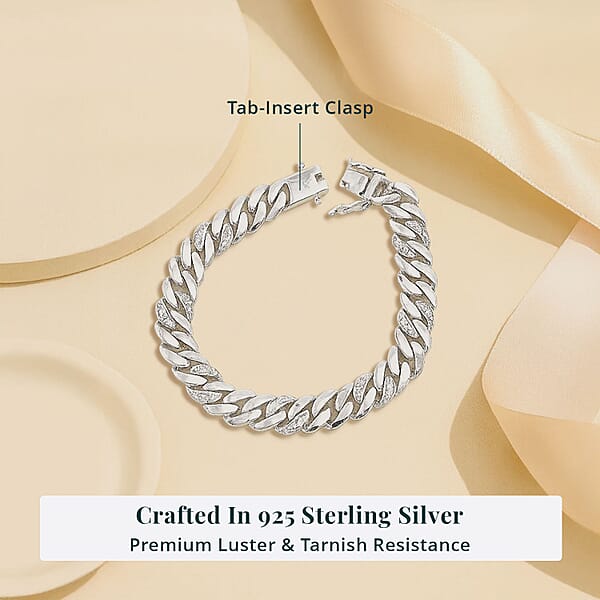 Luxuriant Lab Grown Diamond G-H SI 1.00 Ctw Cuban Link Chain Bracelet In Rhodium Over Sterling Silver (6.50 In)