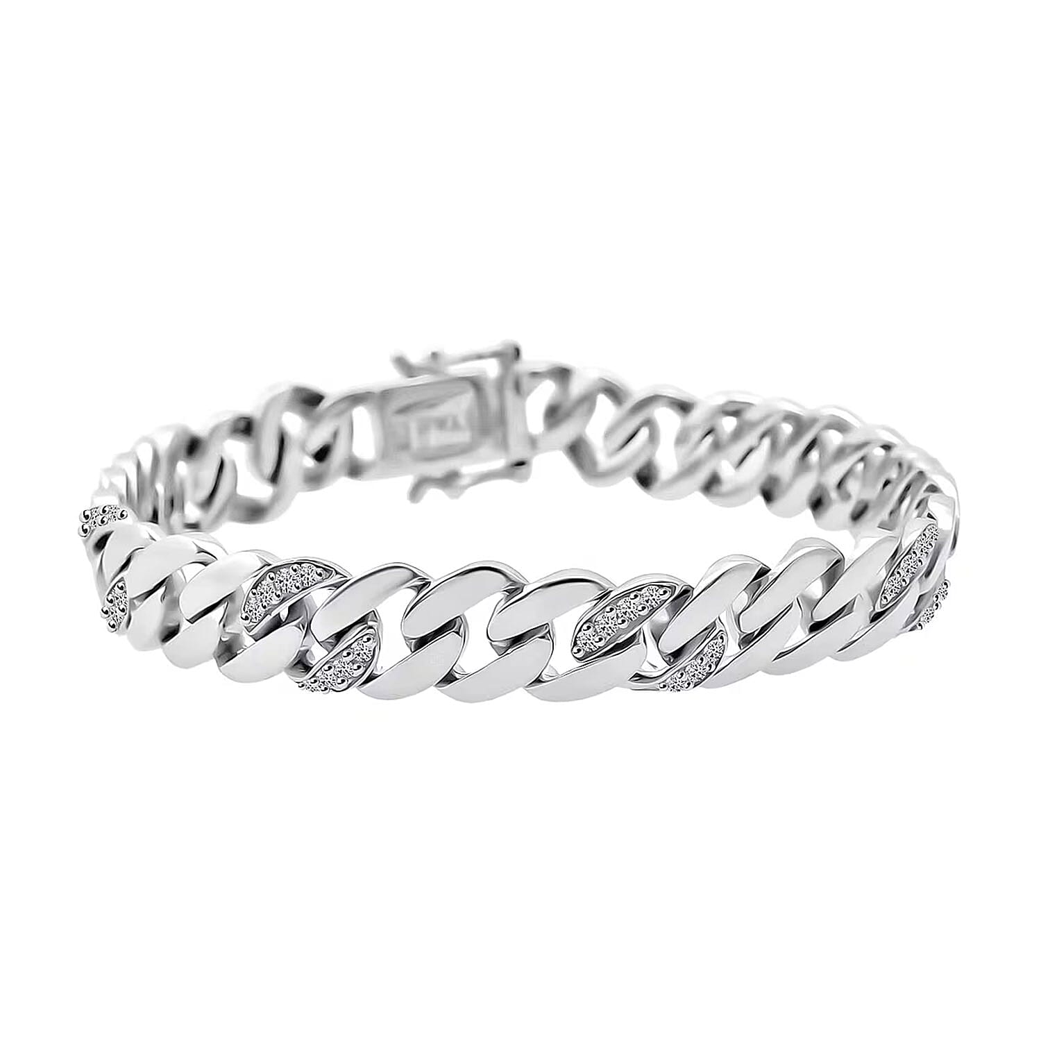 Luxuriant Lab Grown Diamond G-H SI 1.00 Ctw Cuban Link Chain Bracelet In Rhodium Over Sterling Silver (6.50 In)