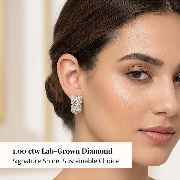 Luxuriant Lab Grown Diamond G-H SI 1.00 Ctw Earrings In 18K Vermeil Yellow Gold Over Sterling Silver