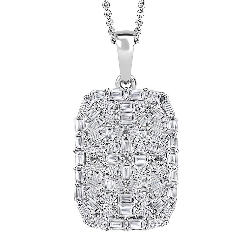 Luxuriant Lab Grown Diamond G-H SI 1.00 ctw Firecracker Pendant Necklace in Rhodium Over Sterling Silver 20 Inches (Del. in 12-15 Days)
