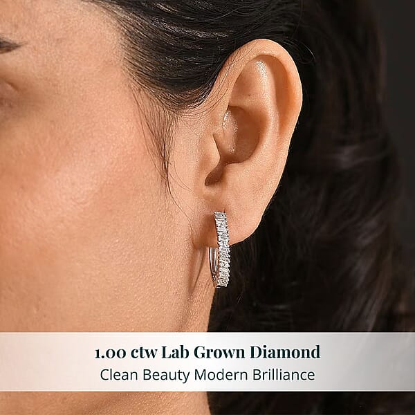 Luxuriant Lab Grown Diamond G-H SI 1.00 Ctw Matrix Line Earrings In Rhodium Over Sterling Silver
