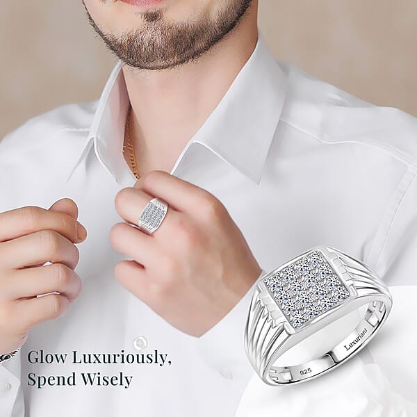 Luxuriant Lab Grown Diamond G-H SI 1.00 Ctw Men's Ring In Platinum Over Sterling Silver (Del. In 12-15 Days)