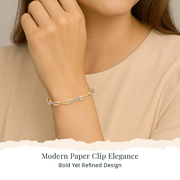 Luxuriant Lab Grown Diamond G-H SI 1.00 Ctw Paper Clip Chain Bracelet In 18K Vermeil Yellow Gold Over Sterling Silver (6.50 In)