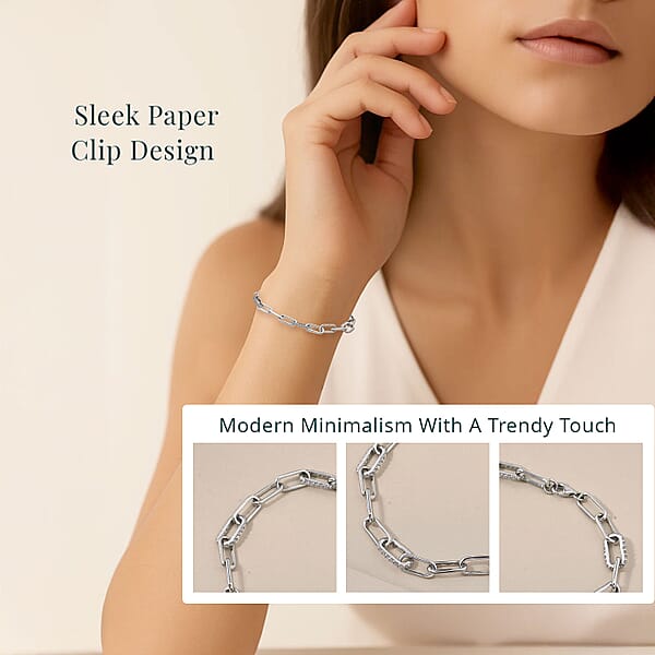 Luxuriant Lab Grown Diamond G-H SI 1.00 Ctw Paper Clip Chain Bracelet In Rhodium Over Sterling Silver (8.00 In)