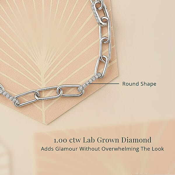Luxuriant Lab Grown Diamond G-H SI 1.00 Ctw Paper Clip Chain Bracelet In Rhodium Over Sterling Silver (8.00 In)
