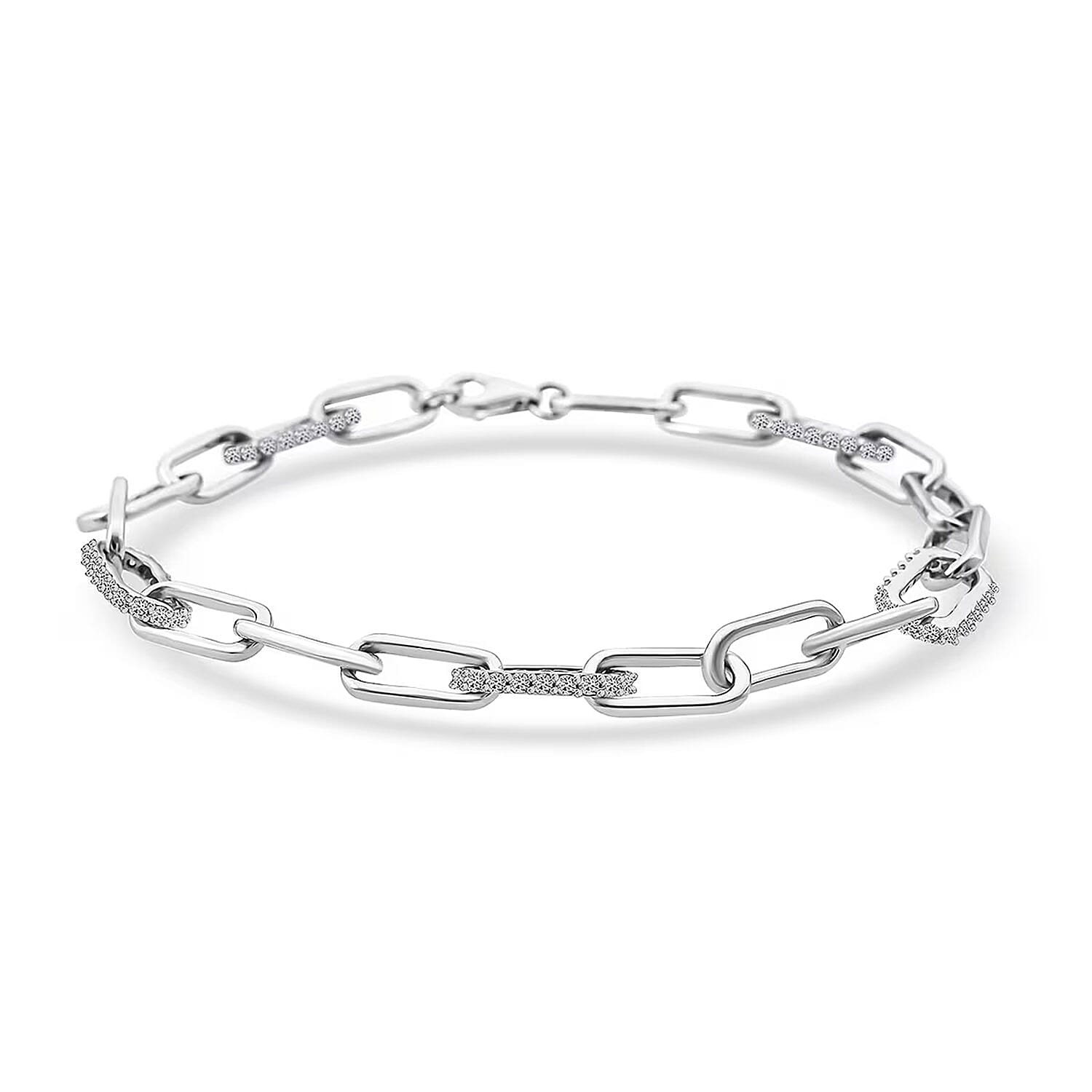 Luxuriant Lab Grown Diamond G-H SI 1.00 ctw Paper Clip Chain Bracelet in Rhodium Over Sterling Silver (8.00 In)