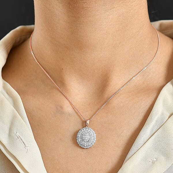 Luxuriant Lab Grown Diamond G-H SI 1.00 Ctw Pendant Necklace In 18K Vermeil Rose Gold Over Sterling Silver 20 Inches