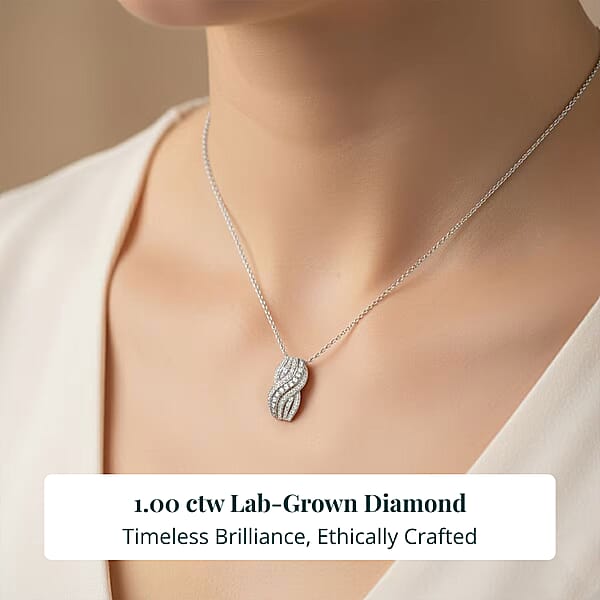 Luxuriant Lab Grown Diamond G-H SI 1.00 Ctw Pendant Necklace In Rhodium Over Sterling Silver 20 Inches