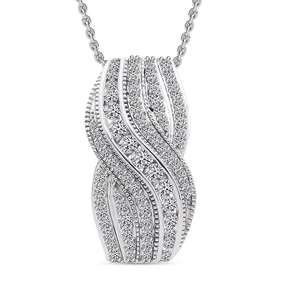 Luxuriant Lab Grown Diamond G-H SI 1.00 ctw Pendant Necklace in Rhodium Over Sterling Silver 20 Inches