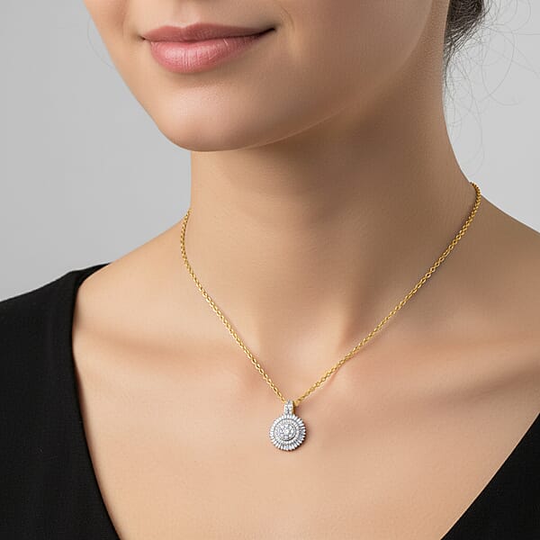 Luxuriant Lab Grown Diamond G-H SI 1.00 Ctw Pendant Necklace In 18K Vermeil Yellow Gold Over Sterling Silver 20 Inches