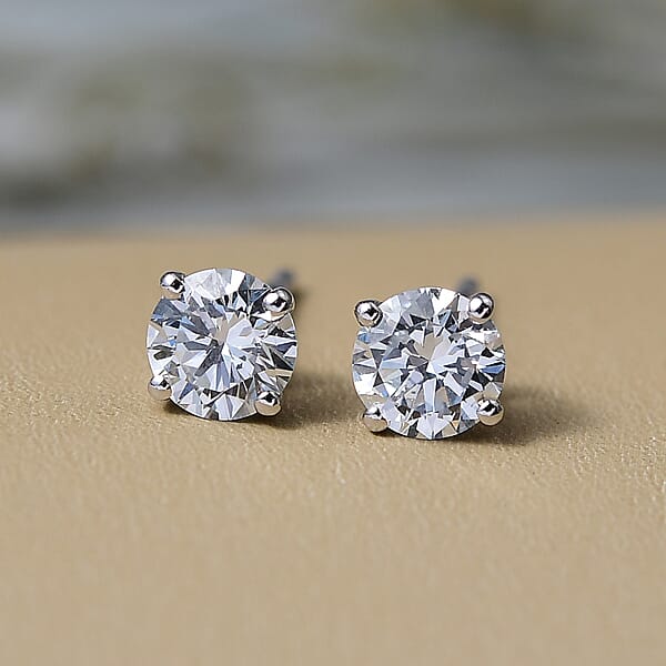 Luxuriant Lab Grown Diamond G-H SI 1.00 Ctw Solitaire Stud Earrings In Rhodium Over Sterling Silver