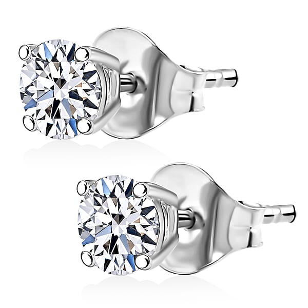 Luxuriant Lab Grown Diamond G-H SI 1.00 Ctw Solitaire Stud Earrings In Rhodium Over Sterling Silver